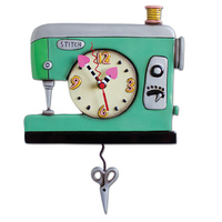 Stitch Sewing Machine Green Pendulum Clock