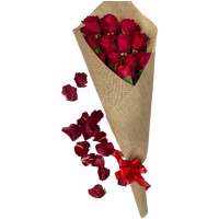 Hessian 12 Red Rose Bouquet
