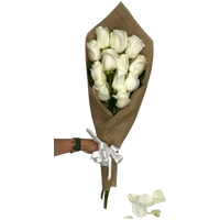 Hessian 12 White Rose Bouquet