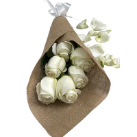 Hessian 6 White Rose Bouquet