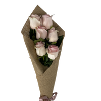 Hessian 6 Soft Pink Rose Bouquet